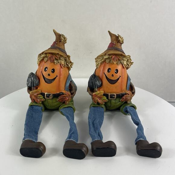 (2) Halloween Pumpkin in Jeans Figurine Shelf Sitter 3.5" Whimsical Decor - Picture 2 of 8